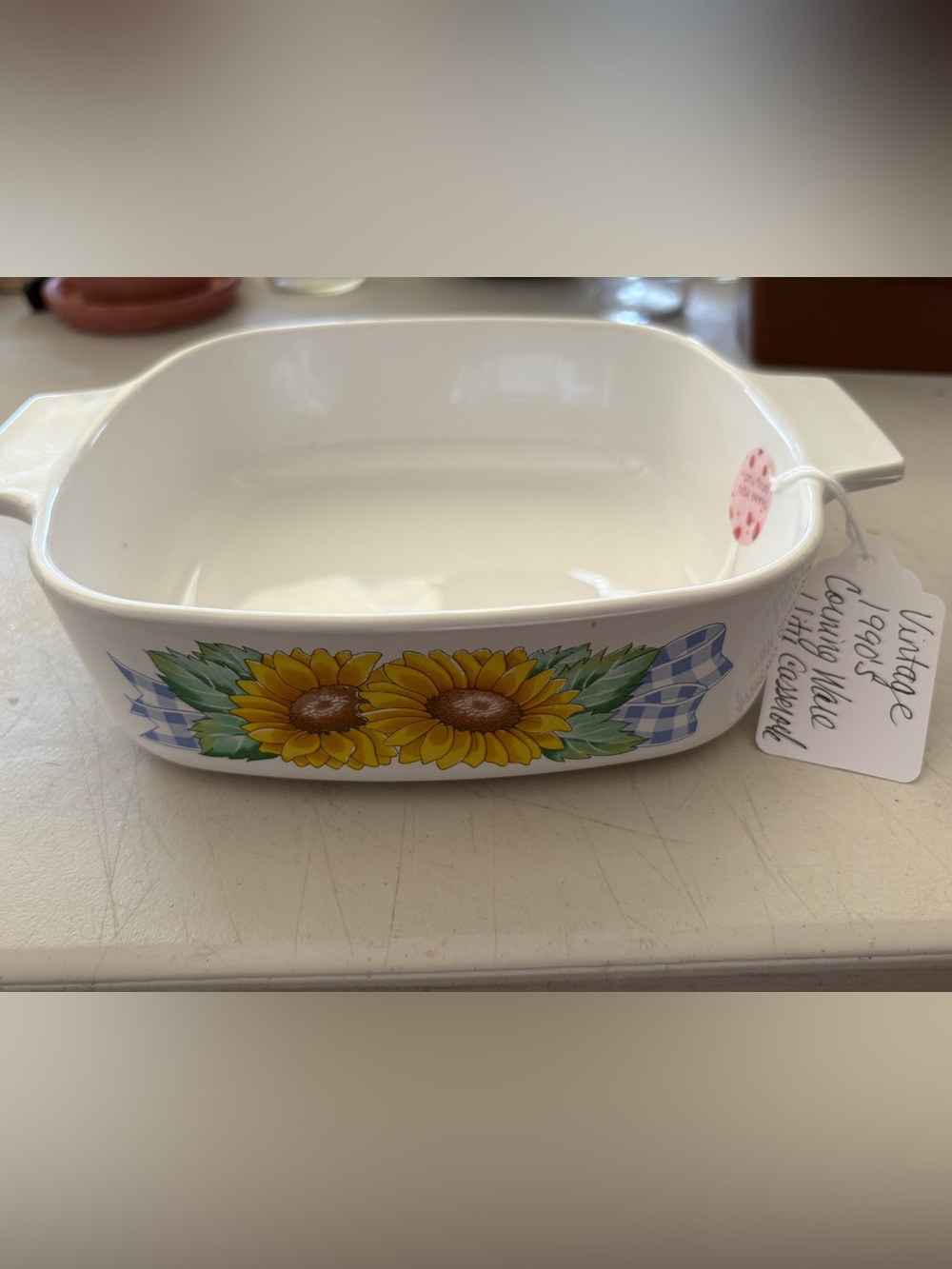 1990s Corning Ware Sunflower Ceramic Baking Dish - Yellow Floral
